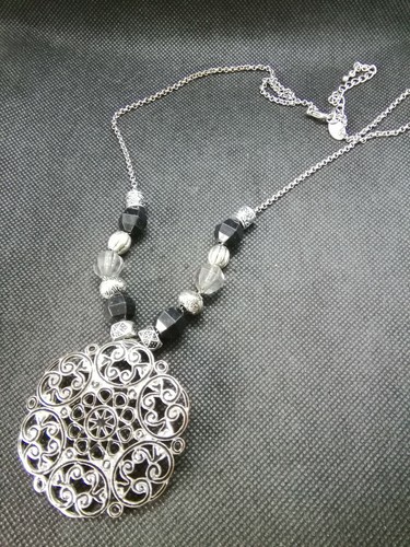 Pretty Fashion Jewelry Statement Chain Necklace Pearl Rhinestone Silver Color 56cm  - Picture 1 of 3