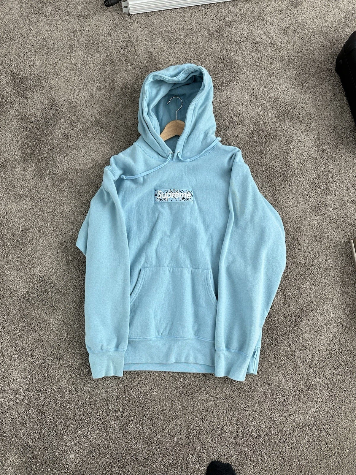 Authentic Blue Supreme Hoodie Bandana Box Logo FW19