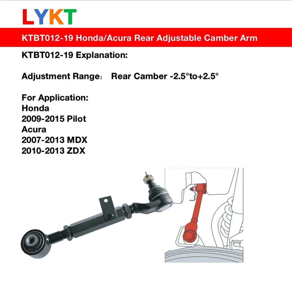 LYKT 2pcs Rear Adjustable Camber Arms Kit For Honda Pilot 09-15 & Acura MDX07-13 - Image 2 of 4
