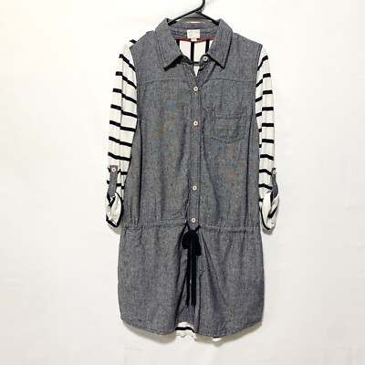 Anthropologie Postmark Rowena Tunic Shirt Dress Gray Striped Size M Long Sleeve