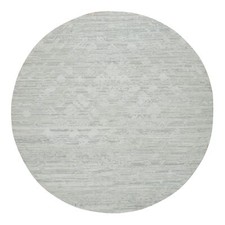 8' x 8' Ivory Modern Design Undyed Natural Wool Hand Knotted Round Rug R65148