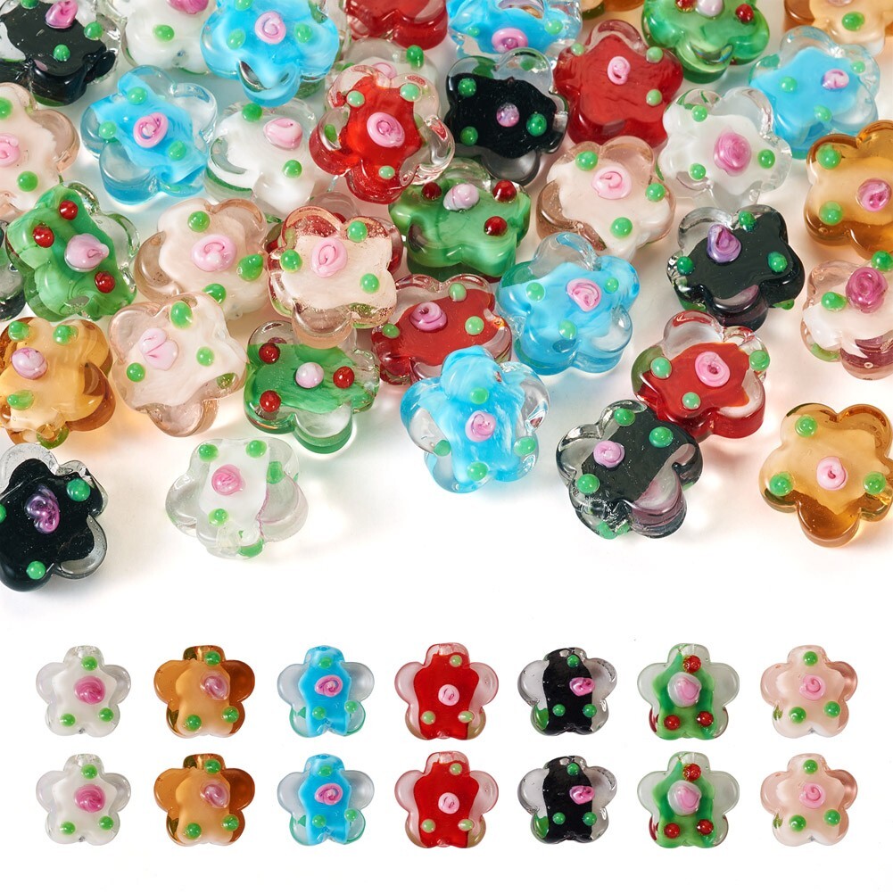 Pandahall 42Pcs Handmade Bumpy Plum Blossom Lampwork Beads Crafts