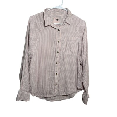 So Blouse Women's Medium Colorful Striped Button Up Collared Long Sleeve Top