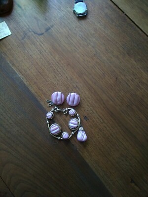Vintage Elsa Schiaparelli Pink Glass Clipon Earrings And Bracelet