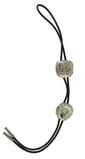 Art Pottery Bolo Tie Black Cord 2 Ceramic Sliders Western Saddle Crossed Pistols