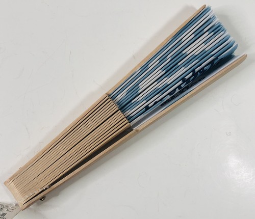 Vallarta Mexico Folding Fan Hand New Anchor Souvenir Wood Cloth Blue White - Picture 8 of 8