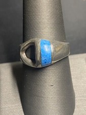 MODERNIST TAXCO 925 STERLING SILVER AND TURQUOISE RING SIZE 8.5