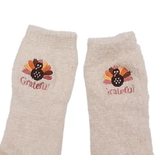 Born Fuzzy Grateful Turkey Long Crew Cozy Socks 4 Pairs Multicolored Size 4-10