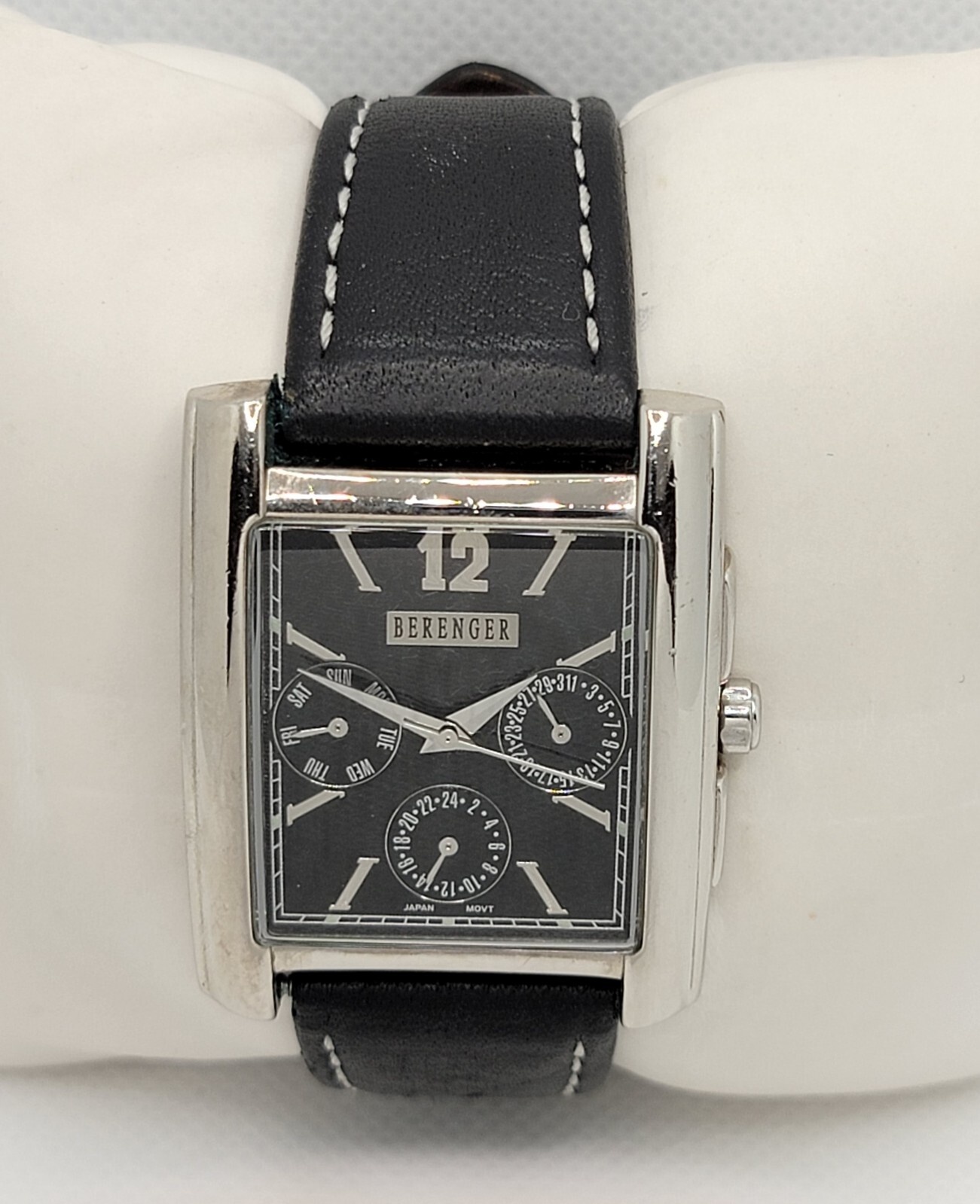 Mens Berenger Classic Tank Rectangle Silver Tone Black Dial Analog ...