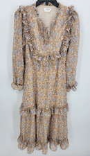 Storia Dress Womens Small Metallic Floral Long Sleeve Ruffled Boho Cottagecore
