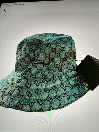 Auth Gucci Hat Bucket Style Reversible Green Metallic GG Monogram Size M Retro