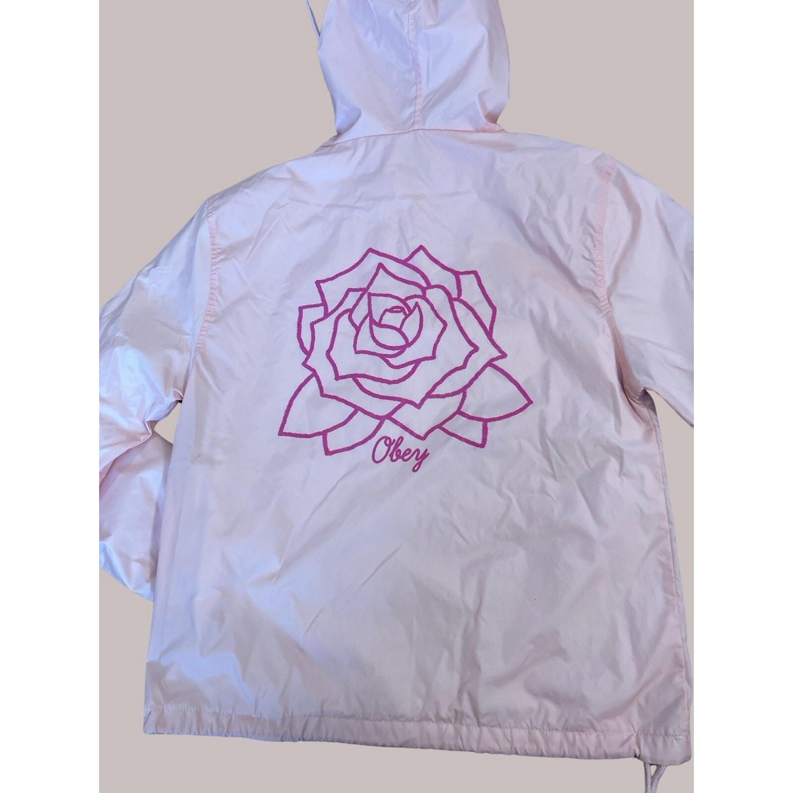 OBEY Lined Hooded Windbreaker, 1/4 Zip, Pullover, Pink| Women’s: XS image 3
