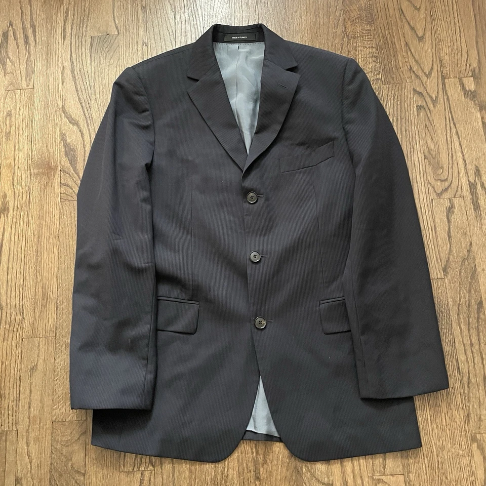 Vintage 80’s Hugo Boss Scorsese Navy Striped 3 Button Black Suit 36R 30x33 - Image 2 of 4