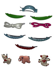 11 Vintage GOODY Barrettes Child  s Plastic With Metal Clasps Bear Cat Elephant