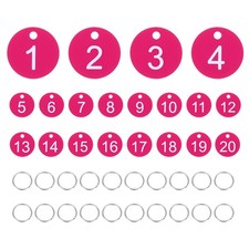 20PCS Number Tags 1-20, Number Key Tags Plastic Numbered Tags, Rose Red