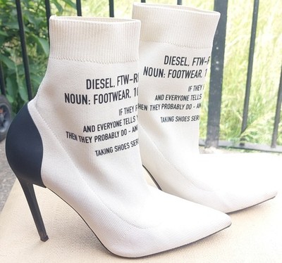 Diesel Made In Italy D-Slanty Hab White Stiletto Heel Sock Boots EU 39 / UK 6