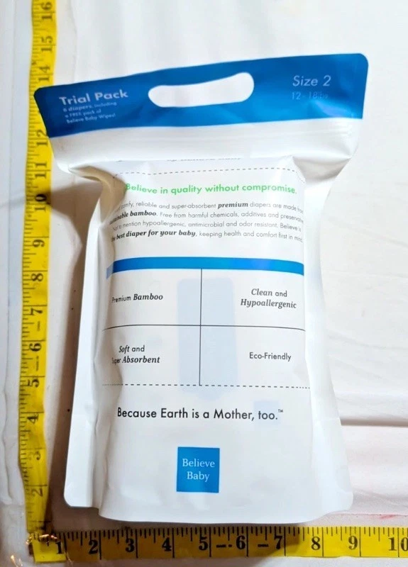 Believe Baby 100% Bamboo Viscose Baby Diapers Size 2, 12-18lbs
