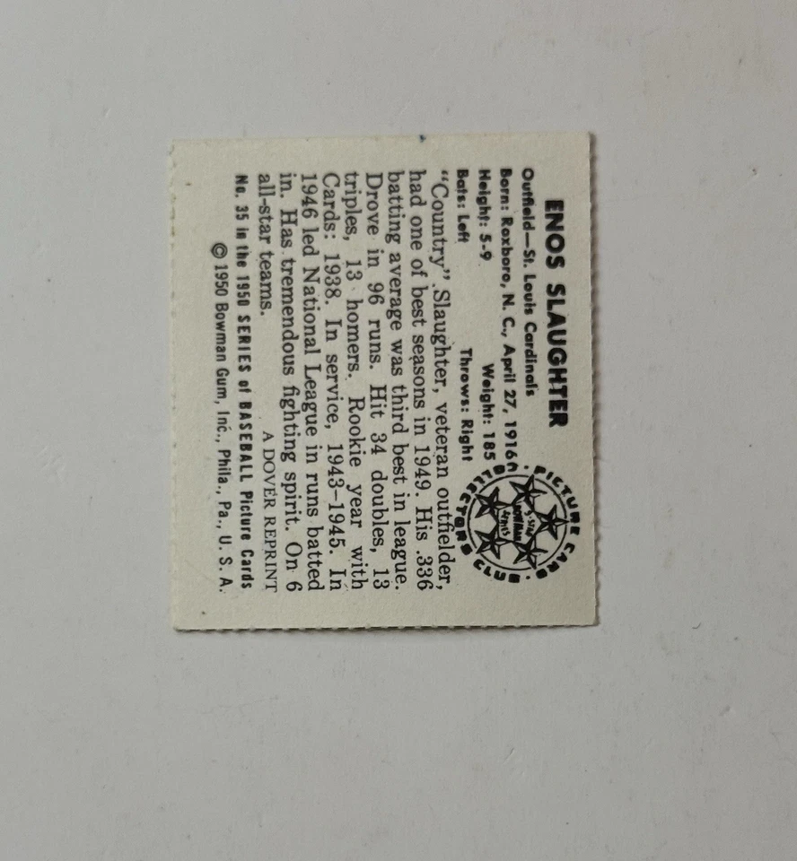 Enos Slaughter Signed 1950 Bowman Reprint Card HOF St. Louis Cardinals Auto AU - Image 3 of 3