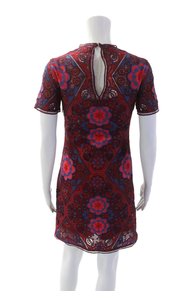 Vestido Sandro Paris Mujer Mini Cambio Azul Geométrico Cuello Redondo Cremallera Talla 1 Foto 3 de 4