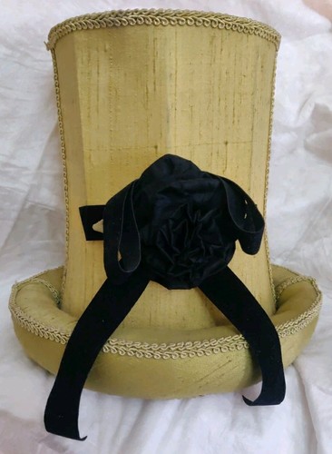 Vtg Hand-Made Hat Shape Silk Shantung Lamp Shade Lined Interior Mad Hatter - Picture 2 of 24