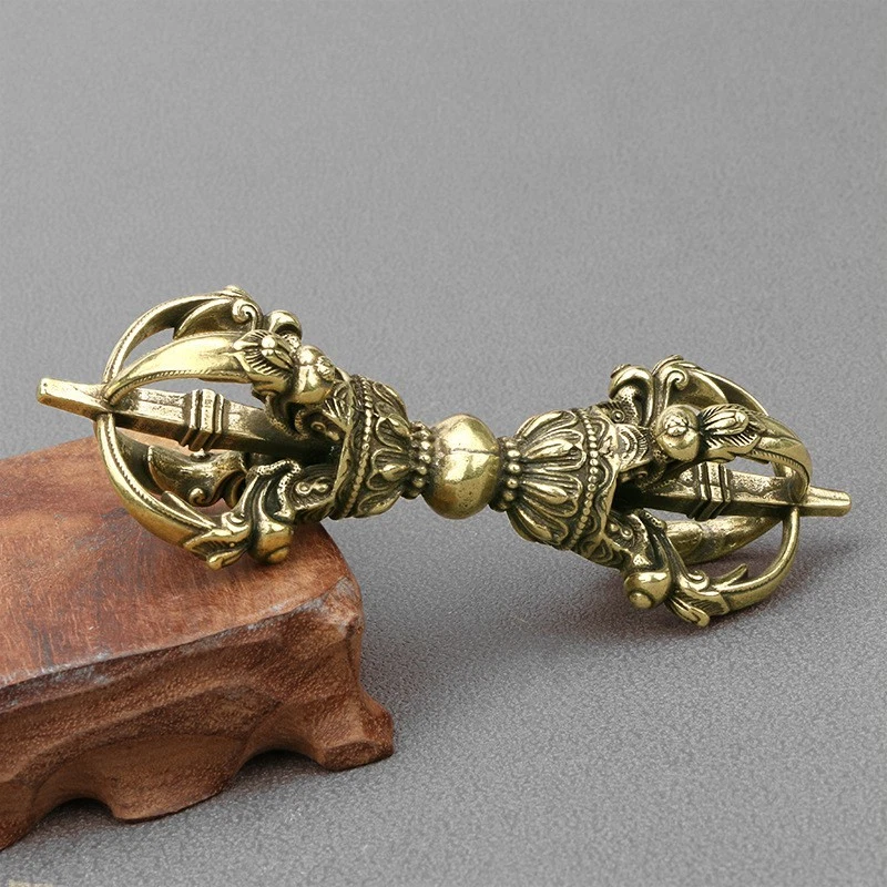5"Solid Brass Vajra Damaru Tibetan Buddhism Collection Amulet Bless Pendant Gift