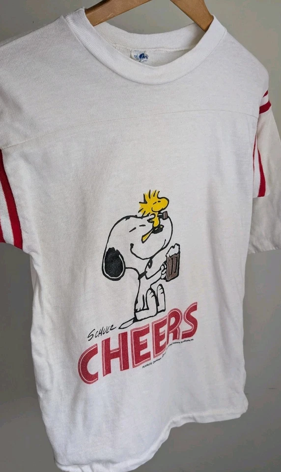 True Vintage 70s 80s Peanuts Snoopy Woodstock Cheers Shirt Artex 38" Chest USA - Image 3 of 4