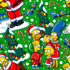 Christmas The Simpsons Custom Print 1 Yard Fabric Seamless Design Approx 59x36