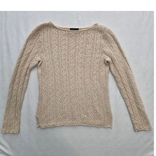 Lauren Ralph Lauren Cable Knit Sweater Large Beige Cotton Boat Neck Classic LRL