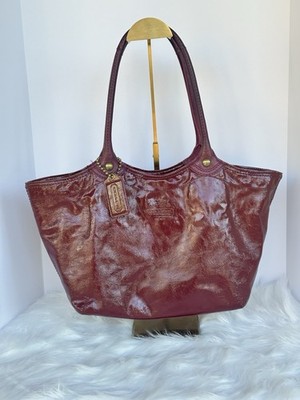 Coach 12362 Calf Berry Leather Shopper Tote Bag Brass Hardware