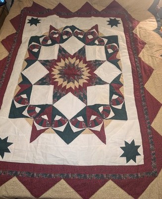 Vintage 90s Patchwork quilt Traditional Broken Star Pattern 68''x86''