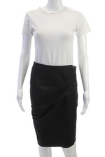 Halston Heritage Women Pencil Wrap Wool Black Short Skirt Size 4