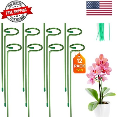 12 Pack Plant Support Stakes with 24 Pcs Plant Clips, Garden Single Stem Supp...