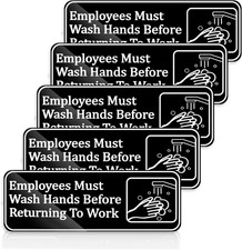 Employees Must Wash Hands Sign, 5 Pack Self-Adhesive Acrylic Sign 9 X 3 Inch, Wa