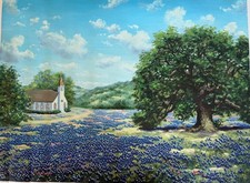 Jean Bartlett "Gods House" Printed Giclee on Canvas Texas Bluebonnets 18X24