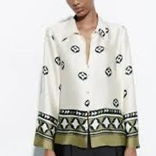 Zara geometric print satin effect shirt NWT Large