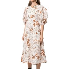 Zimmermann Grafitti Dress Size 1 /AU 10/US 6 Linen Day Cotton Blend Midi