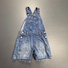 Gap Kids Denim Shortalls Girls M Blue Jean Overalls Embroidered Flowers Distress