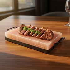 Himalayan Salt Cooking Block Plate 12x8x2 in With Metal Tray by Pink Salt Wall