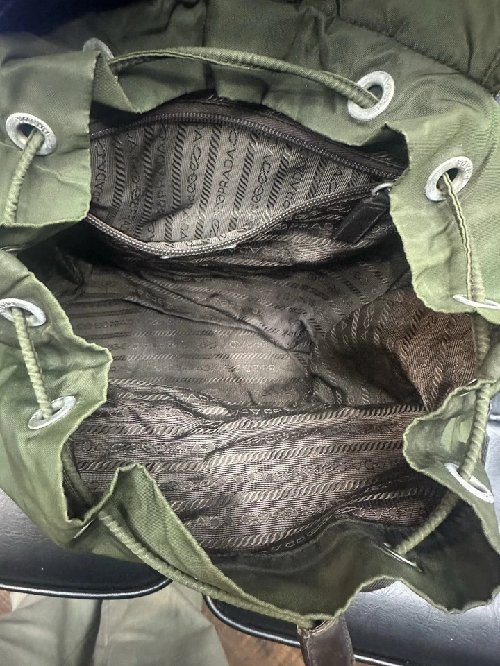 Prada Tessuto нейлона рюкзак зеленый кожаный отделки винтажный Италии дизайнерская сумка - Изображение 4 из 4