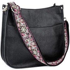 Vegan Leather Crossbody Fashion Shoulder Bag Purse with Adjustable A1-black