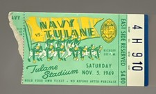 1949 Navy vs Tulane College Football Ticket Stub Tulane Stadium