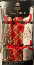 Tom Smith Christmas Crackers - Luxury Box of 6 Foil Tartan, Gold, and Cream/Red