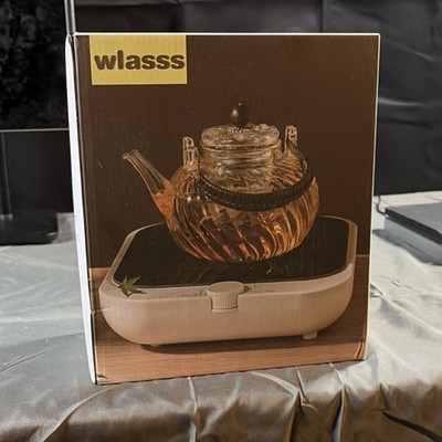 wlasss Glass Teapot 980ml Clear Swirl Pattern Glossy Finish Handle 4 Cups