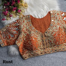 Mirror Silk Saree Blouse  Heavy Embroidered  Elbow Sleeve  Padded