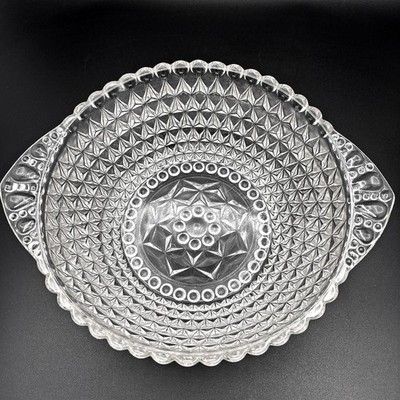 Gorgeous Vintage 1940s  Hobnail  Clear Pressed Glass Serving Bowl Diamond Ptrn