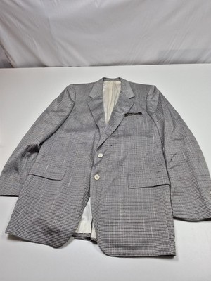 Vintage Lanvin Paris Blazer Mens 44L Gray 100% Silk Check Sport Coat Jacket 80s