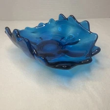 Vintage Viking Glass Dark Blue Double Crimped Edge Folded Bowl Dish