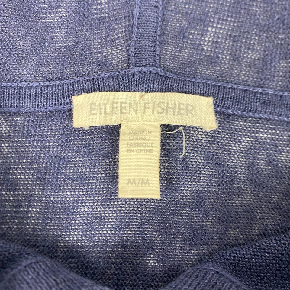 Sudadera con Capucha Eileen Fisher Para Mujer Mediana Azul Marino Lino Orgánico Tejido Manga Corta Pullover Foto 3 de 4