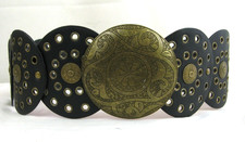 3.5" Wide Western Disc Belt Cowgirl Boho Concho Faux Leather Belt in Black