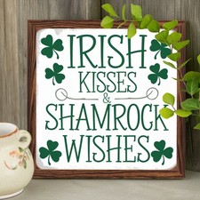 St Patricks Day Lucky Irish Decor Wooden Plaque Irish Kisses Shamrock Wishes Art